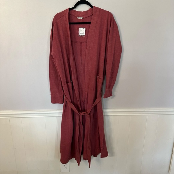 Free People Intimately Womens Long Sleeve Wrap Duster Cardigan in Wine Sz M NWT - Picture 2 of 8